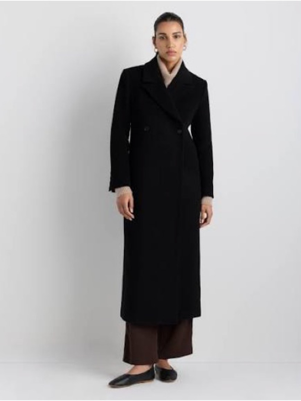 Quince Wool Cashmere Tailored Long Coat XS BLACK